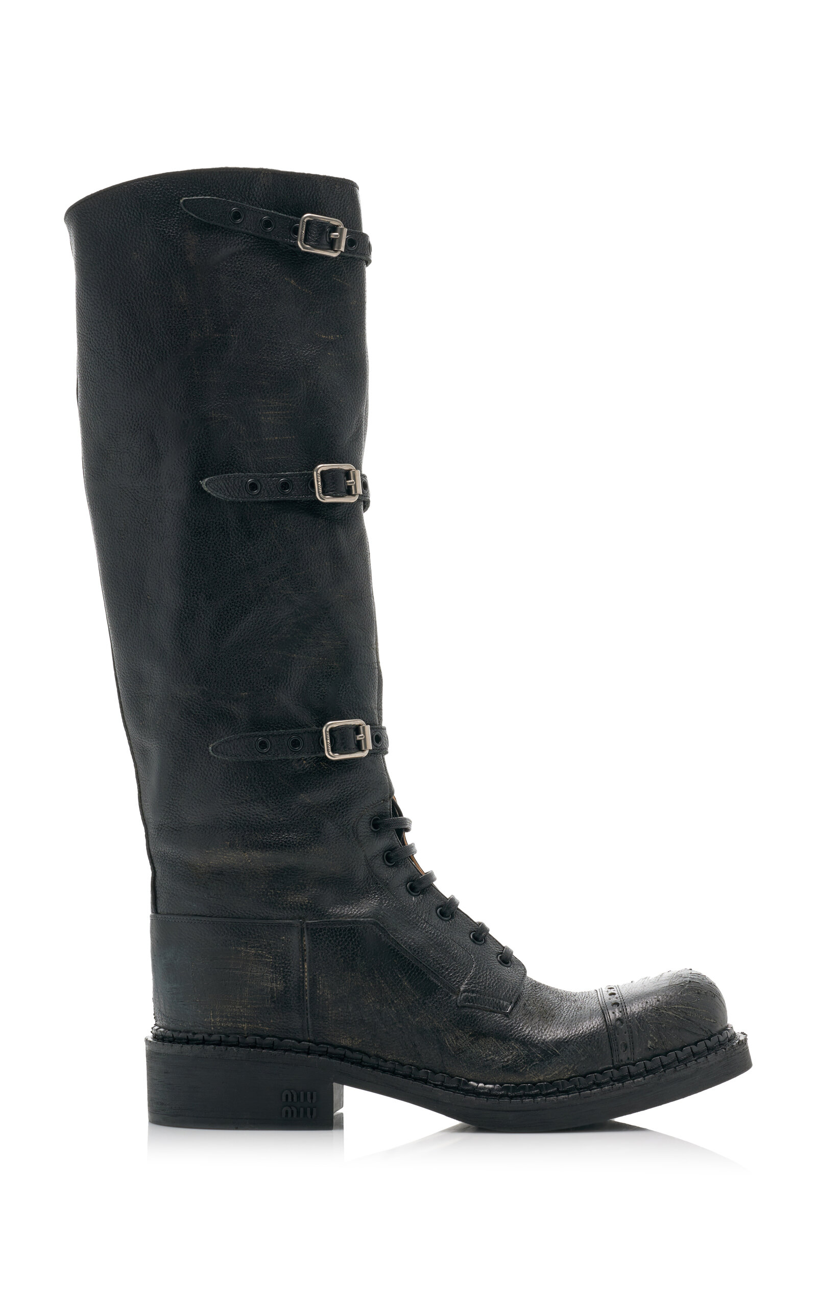 Shop Miu Miu Lifestyle Leather Knee Boots In Black