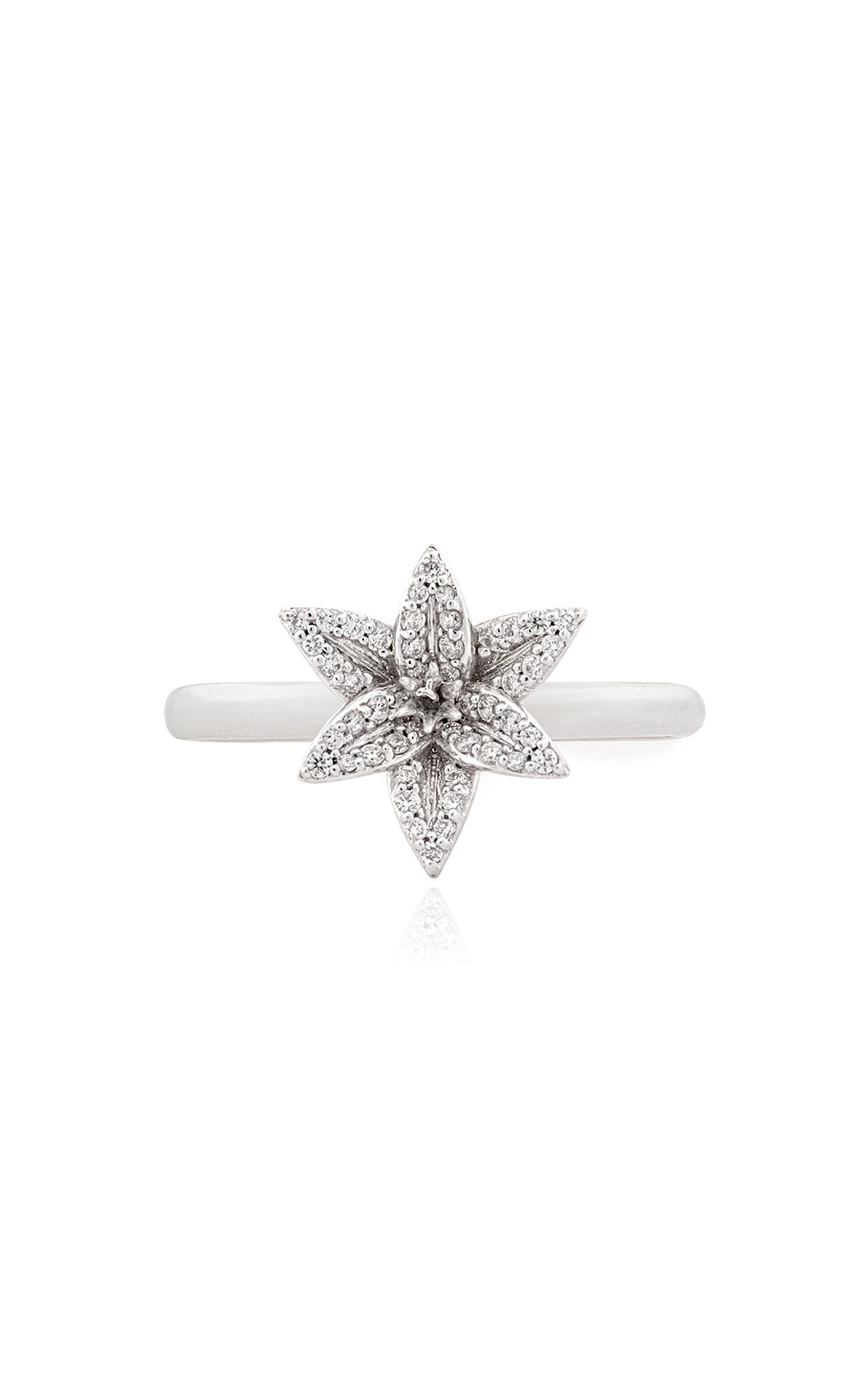Flora Pave Lily 18K White Gold Diamond Ring