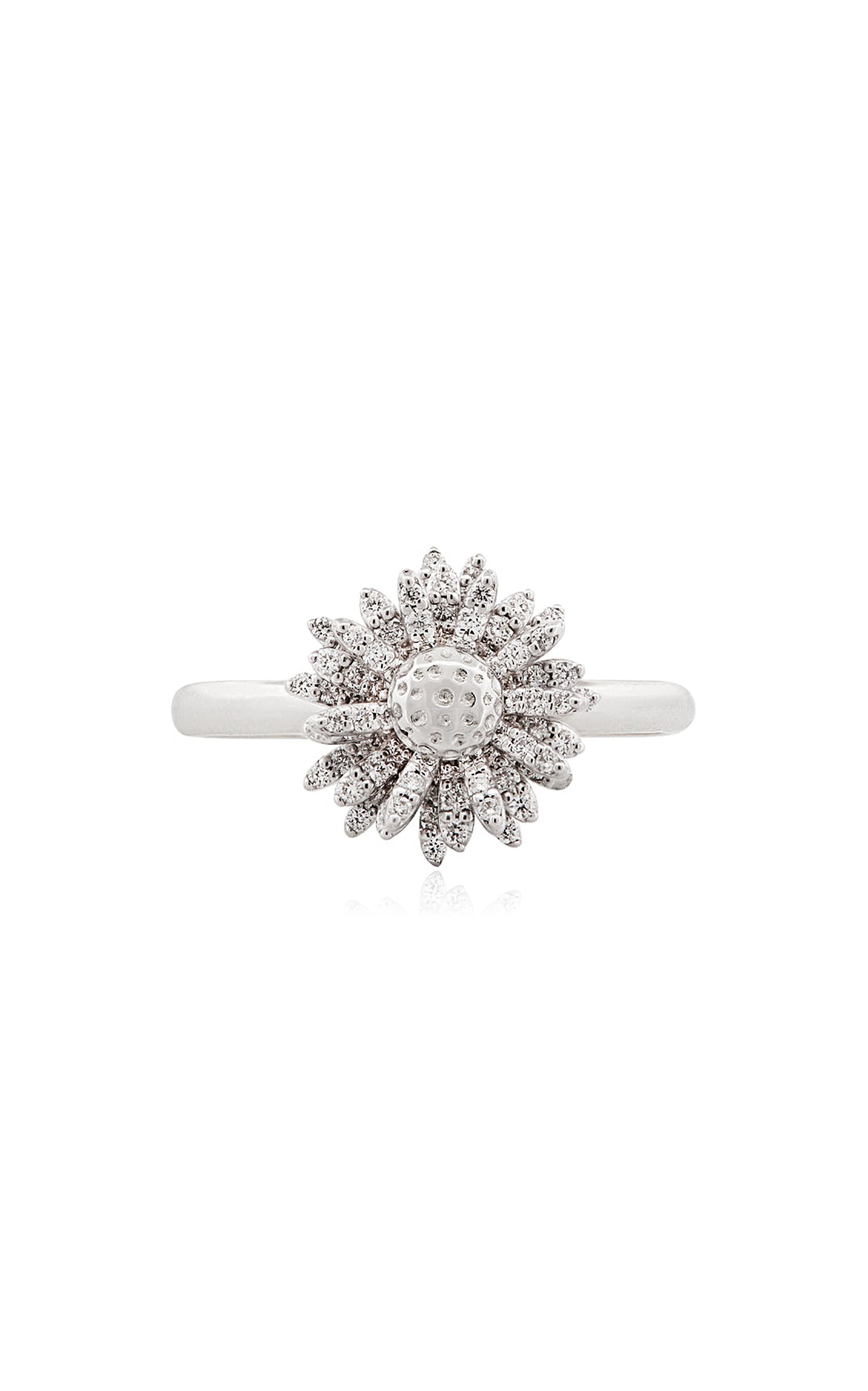 Flora Pave 18K White Gold Diamond Daisy Ring