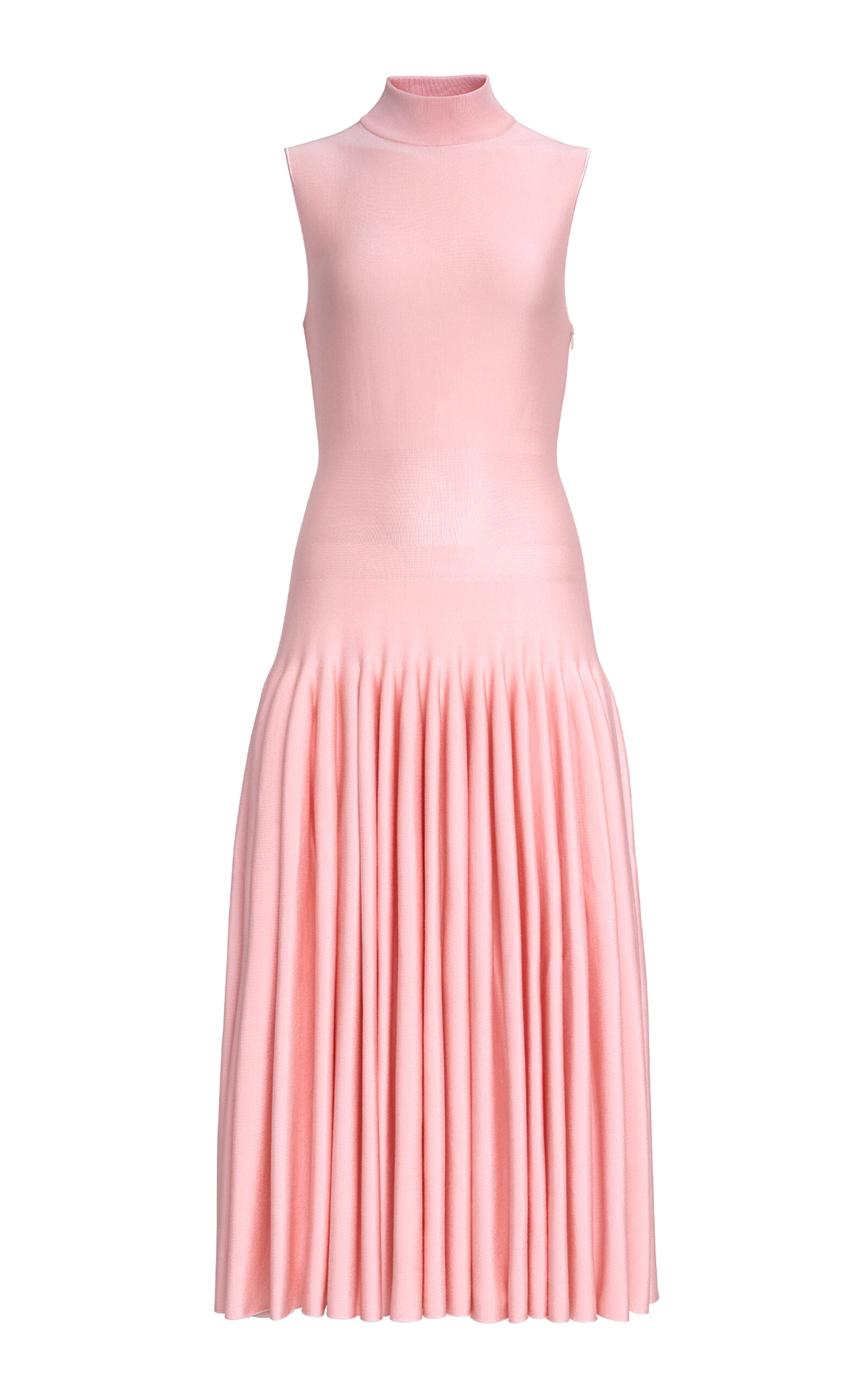 Alaïa Drop-waist Knit Cotton Midi Dress In Pink