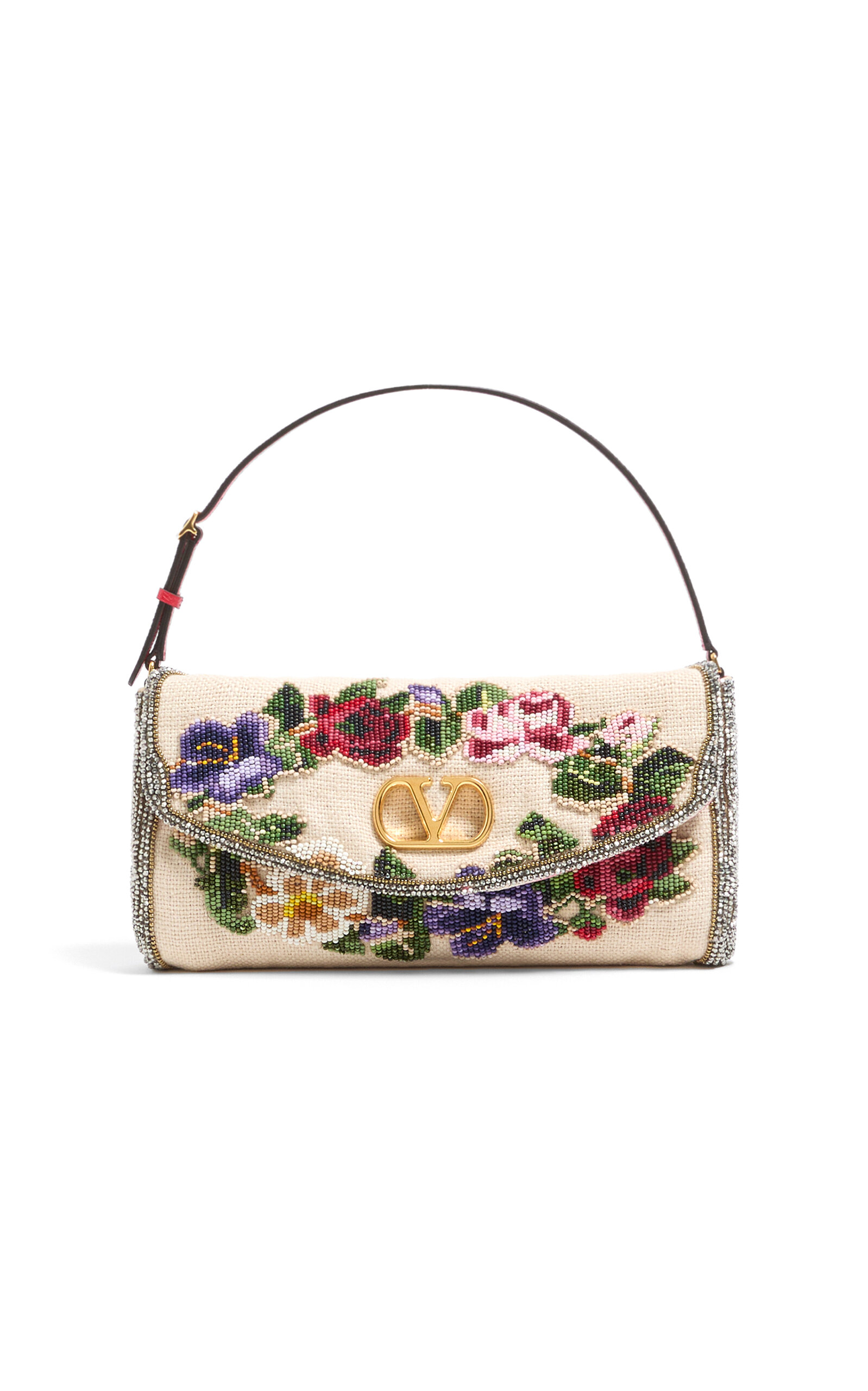 Vain Floral-Embroidered Linen Bag