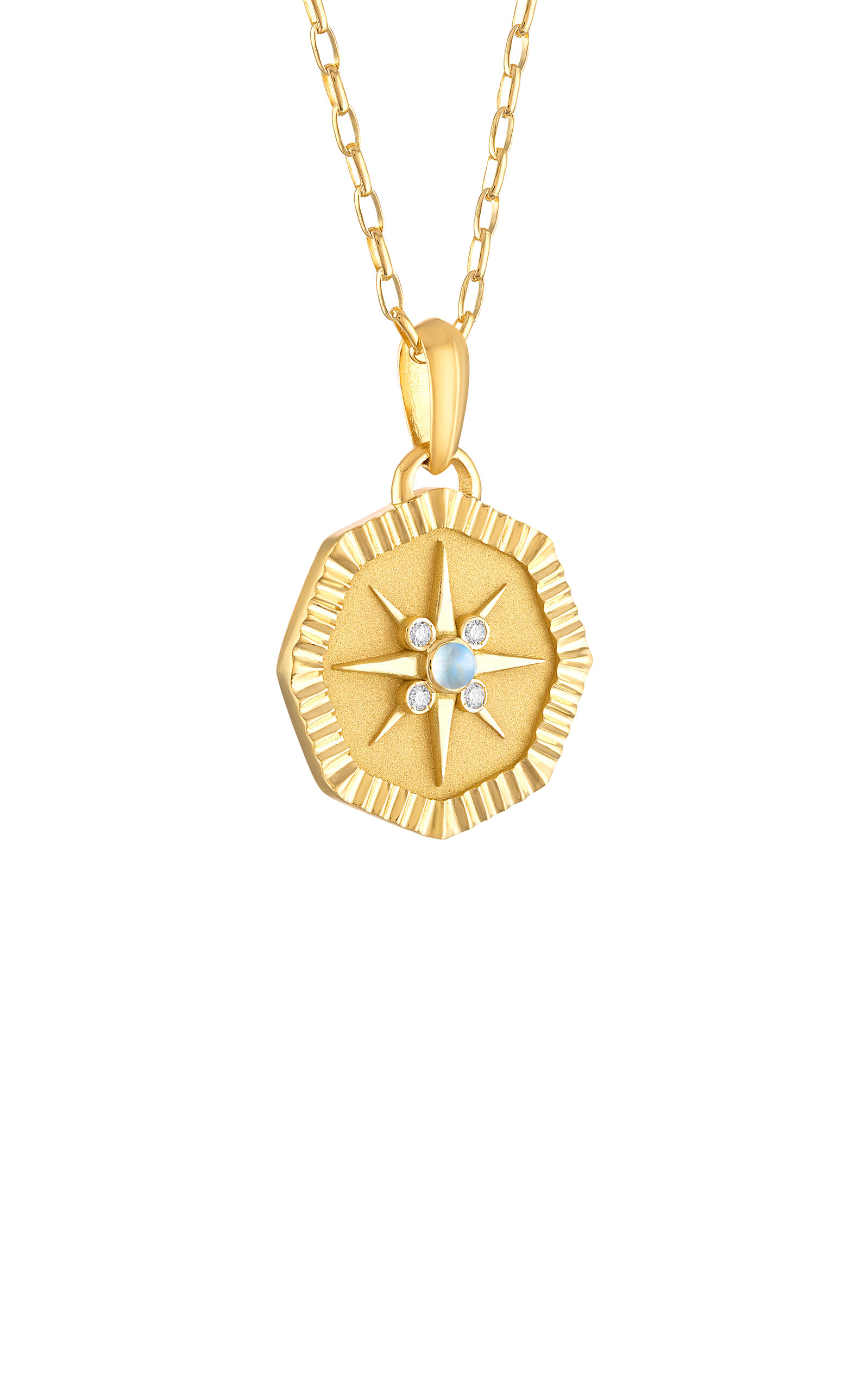 Octagon Star 18K Yellow Gold Moonstone Pendant