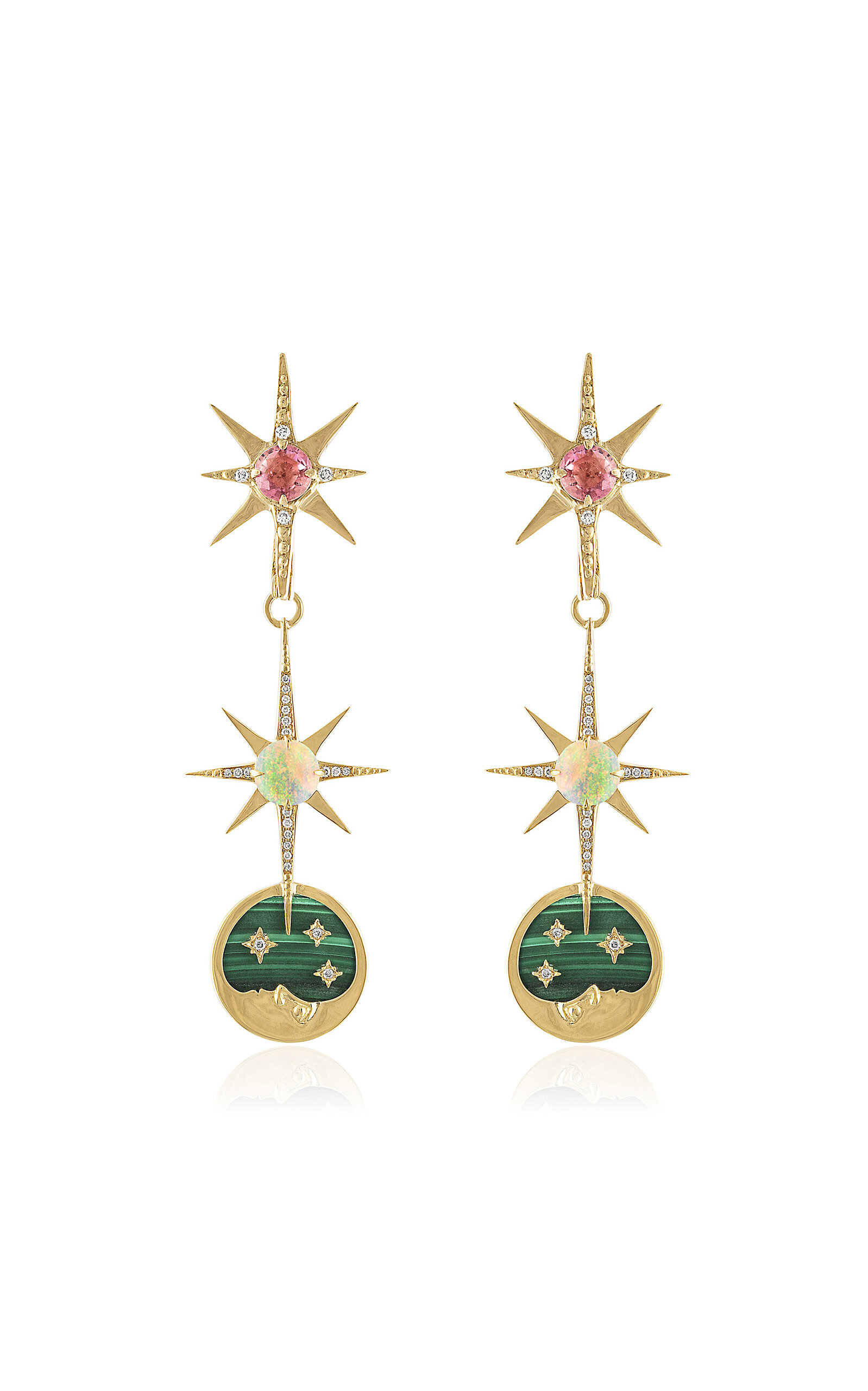 Celestial 14K Yellow Gold Multi-Stone Earrings